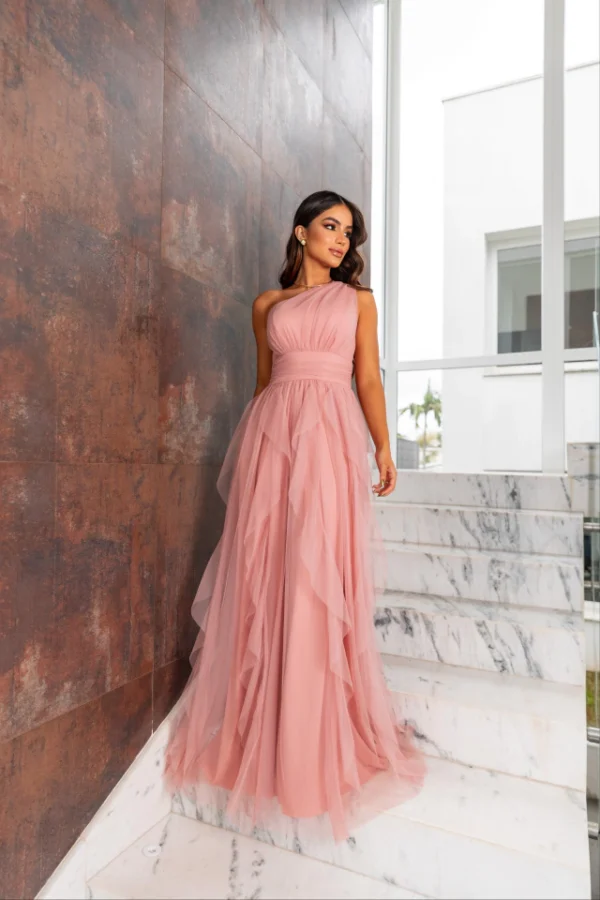 VESTIDO DE FESTA LONGO UM OMBRO SÓ SAIA CASCATA GUARUJÁ - Image 2